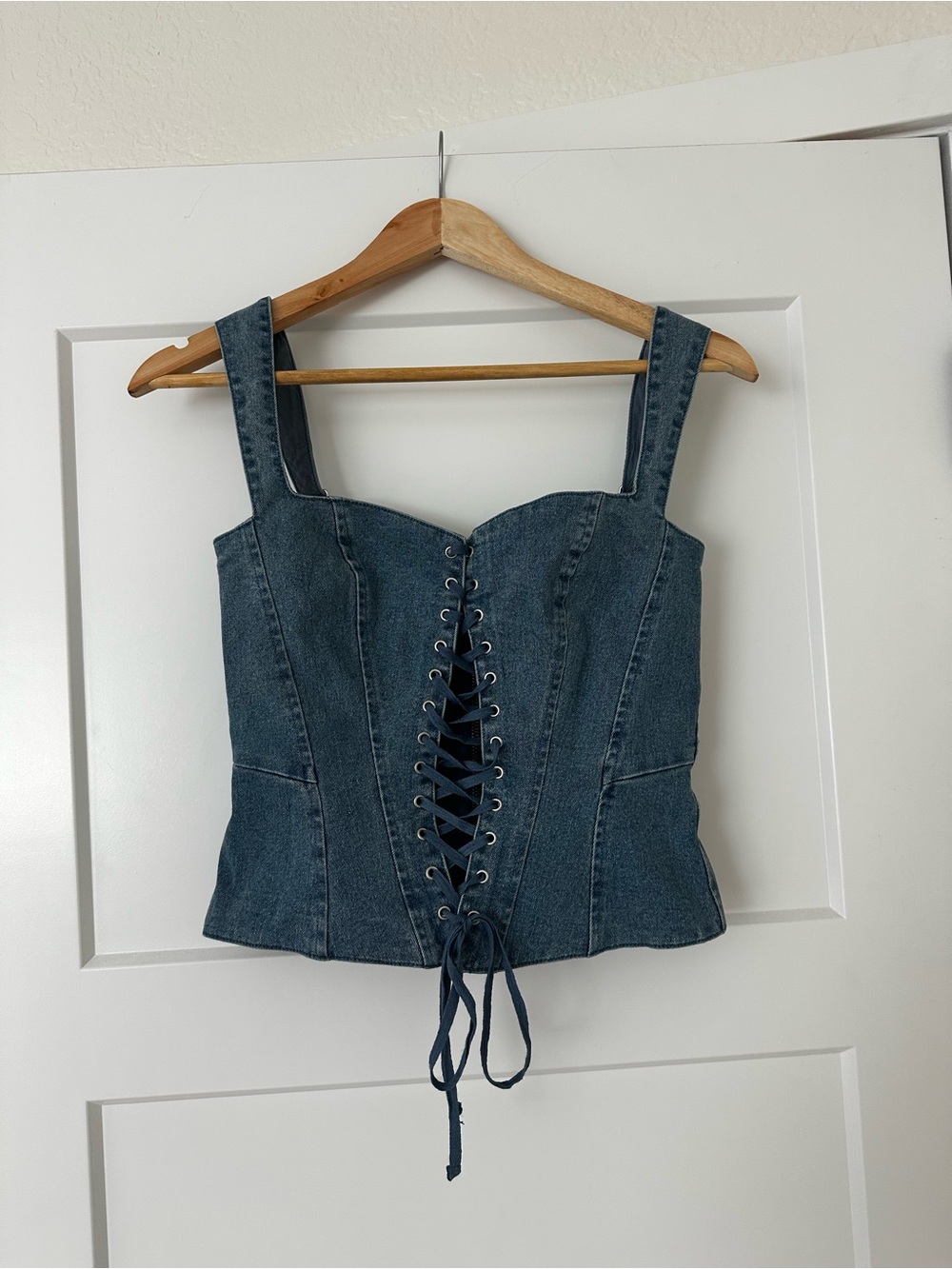 Oh Polly Dark Denim Lace-Up Corset Tank